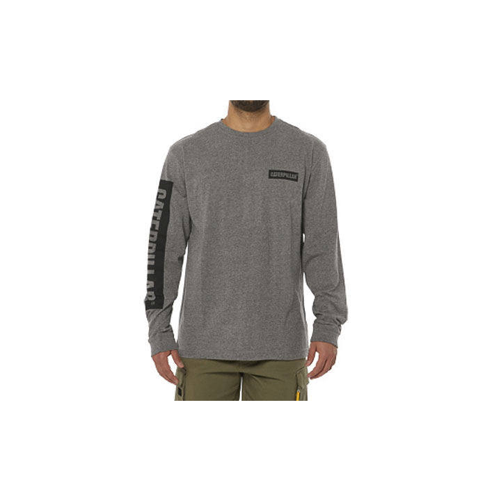 Caterpillar Icon Block Long Sleeve Miesten T-Shirts Tummanharmaat | FI-3294