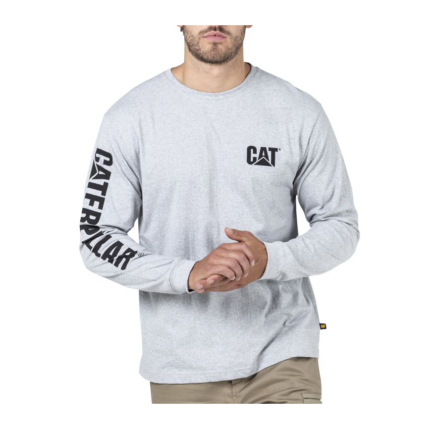 Caterpillar Trademark Banner L/S Miesten T-Shirts Harmaat | FI-4269