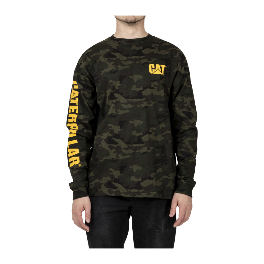 Caterpillar Trademark Banner Long Sleeve Miesten T-Shirts Camo | FI-0124